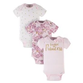 3-Pack Baby Girls Floral Princess Short Sleeve Onesies® Bodysuits