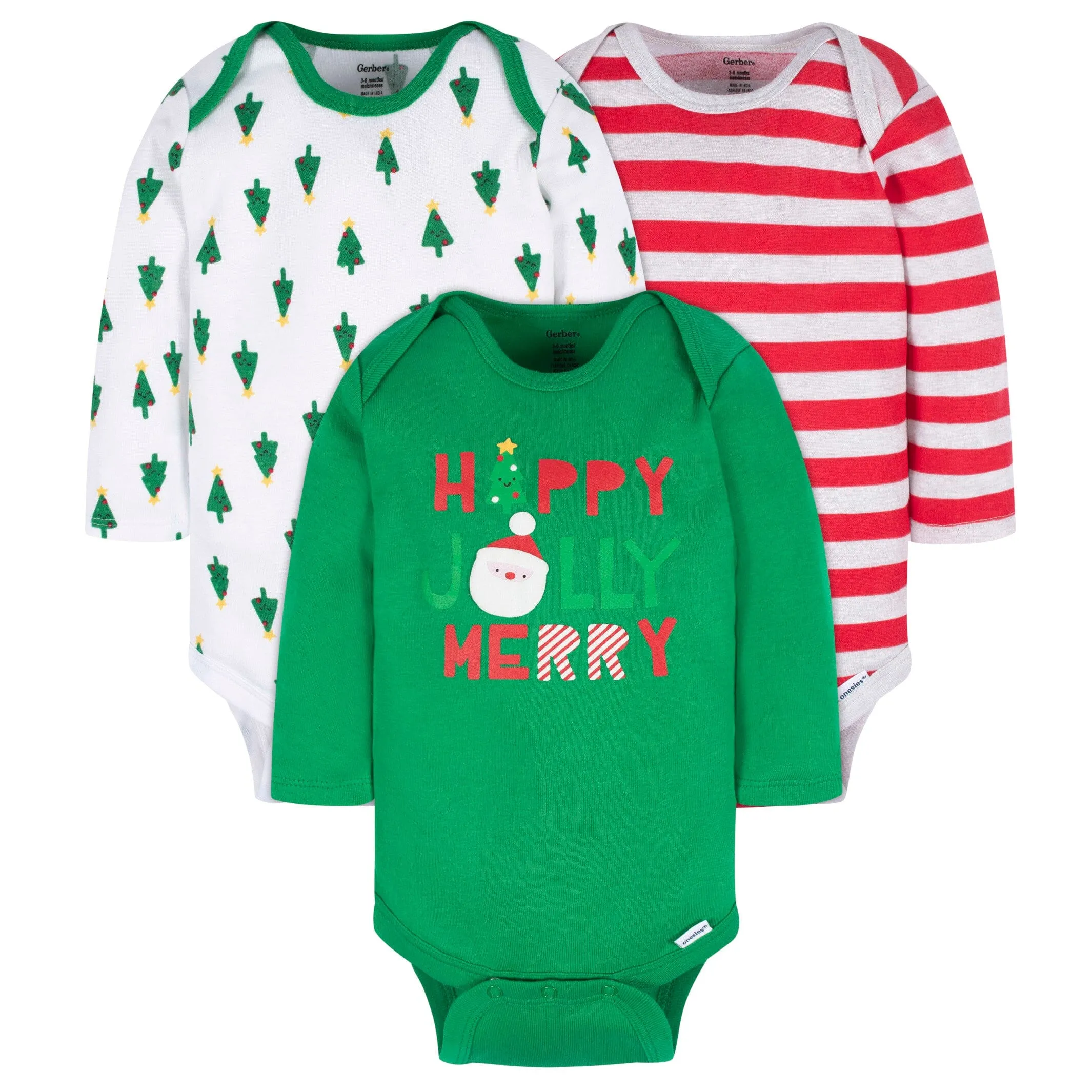 3-Pack Baby Neutral Happy Jolly Long Sleeve Onesies® Bodysuits