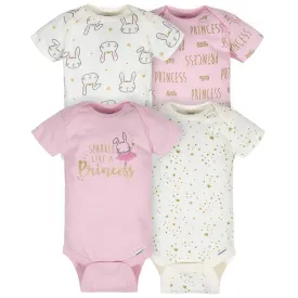 4-Pack Baby Girls Princess Short Sleeve Onesies® Bodysuits