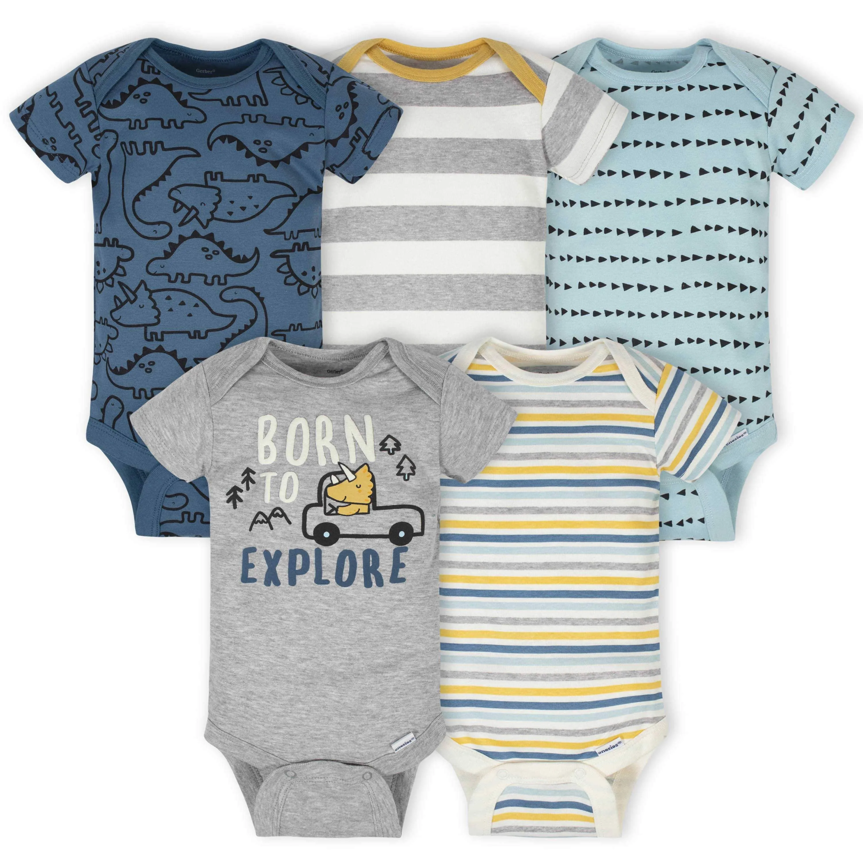 5-Pack Baby Boys Dino Short Sleeve Onesies® Bodysuits