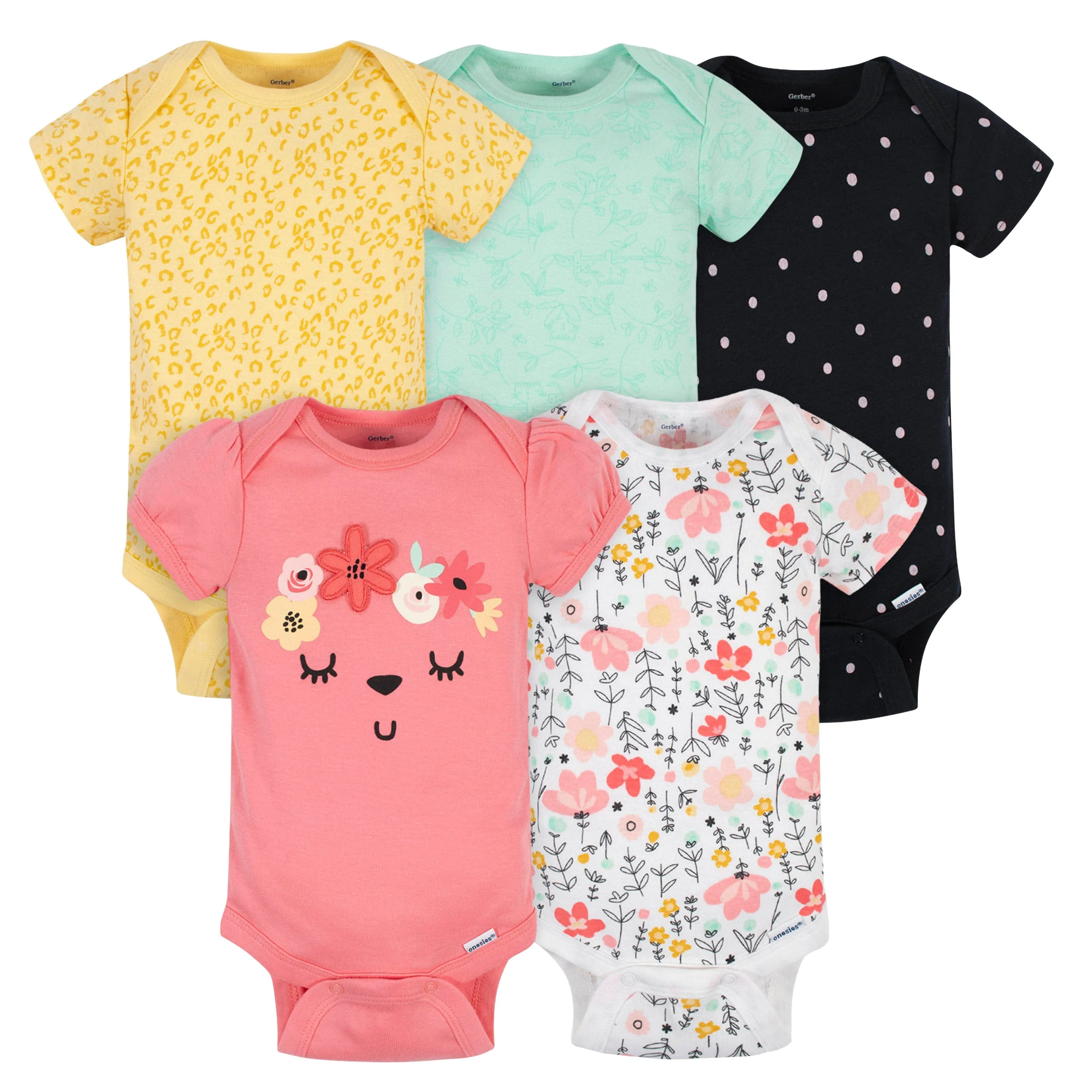 5-Pack Baby Girls Garden Floral Short Sleeve Onesies® Bodysuits