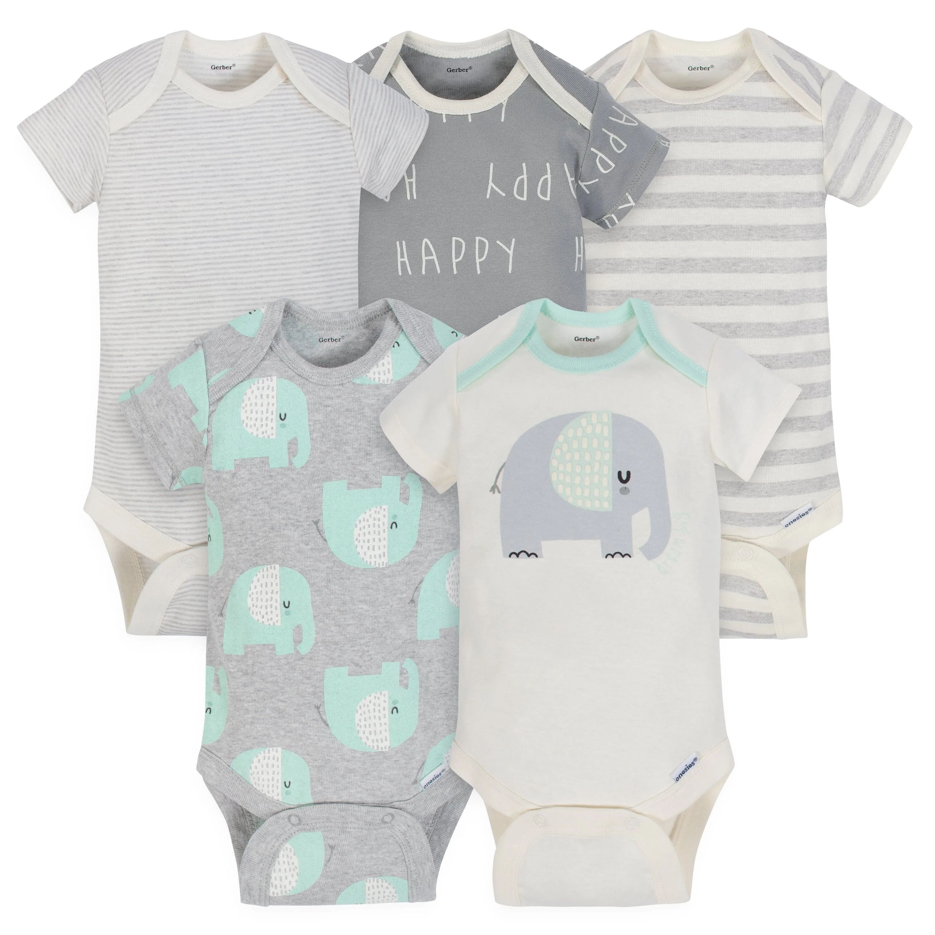 5-Pack Organic Baby Unisex Onesies® Bodysuit Set - Elephant Stripe