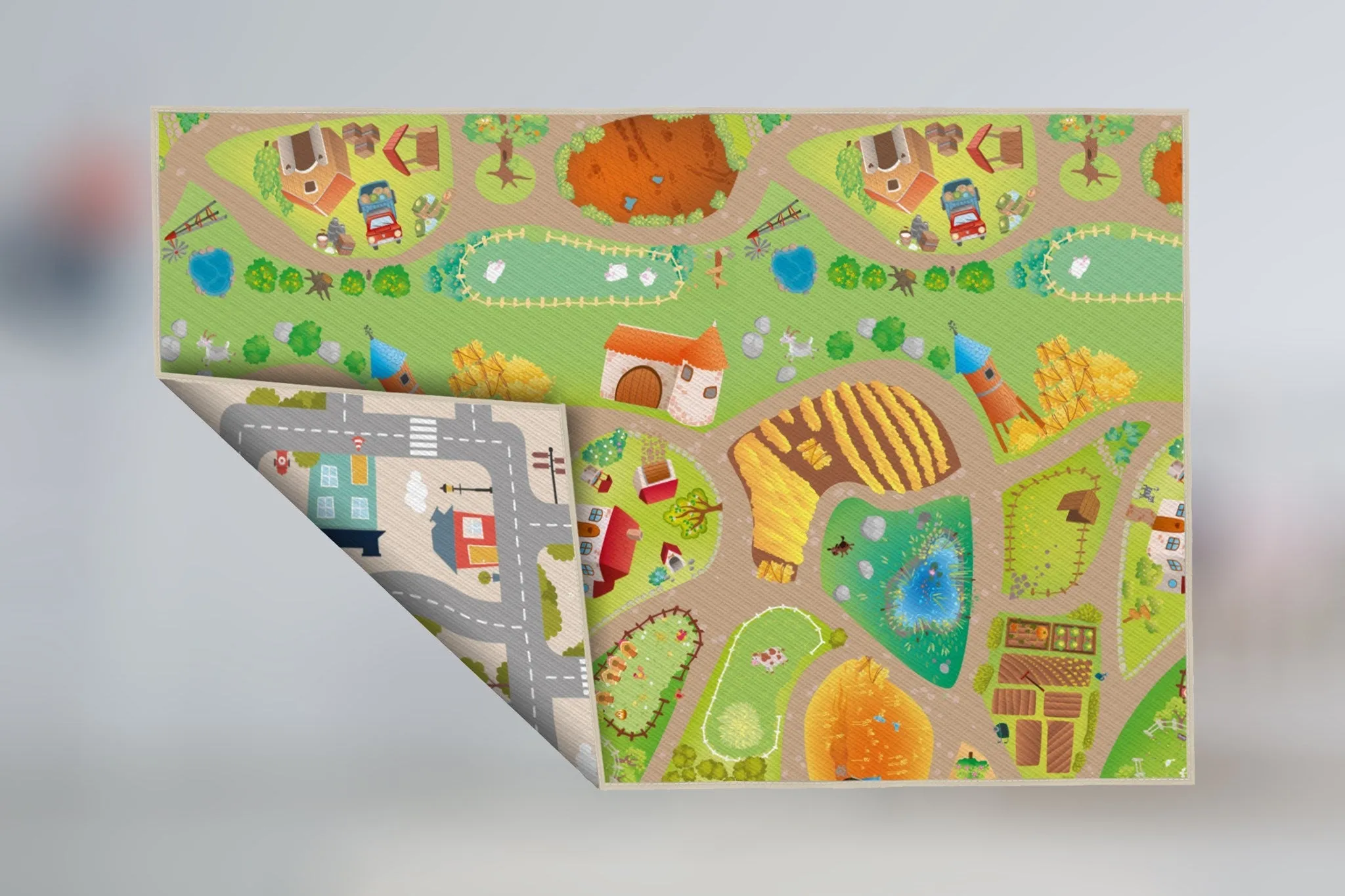 5' x 6' Yokina Farm City Reversible Waterproof Baby Playmat