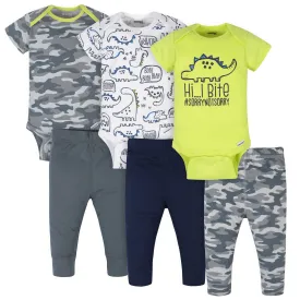 6-Piece Baby Boys Dino Onesies® Brand Bodysuits & Pants Set