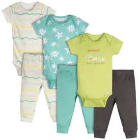 6-Piece Baby Neutral Milk Dinner Onesies® and Active Pant Set