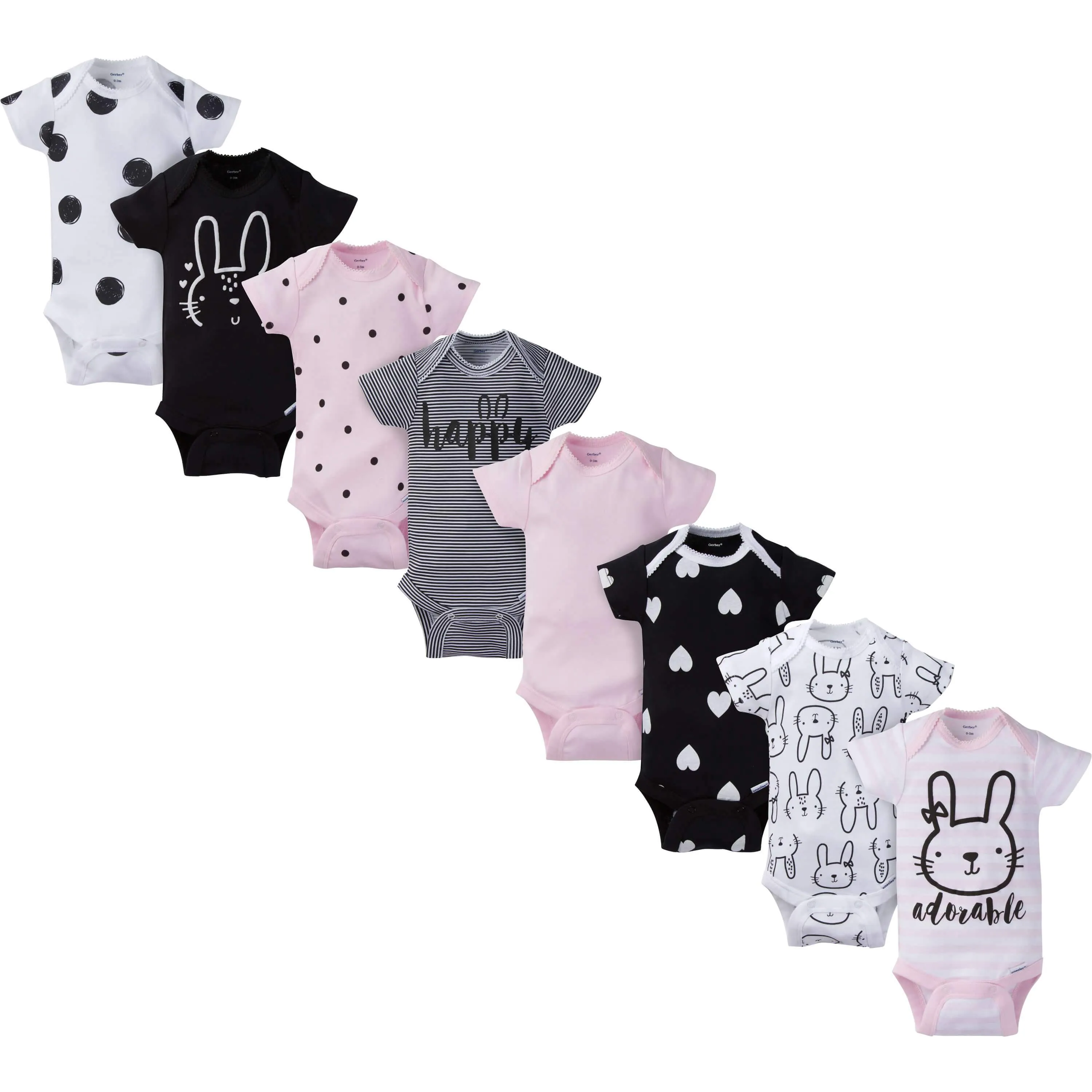 8-Pack Baby Girls Bunny Short-Sleeve Onesies® Bodysuits