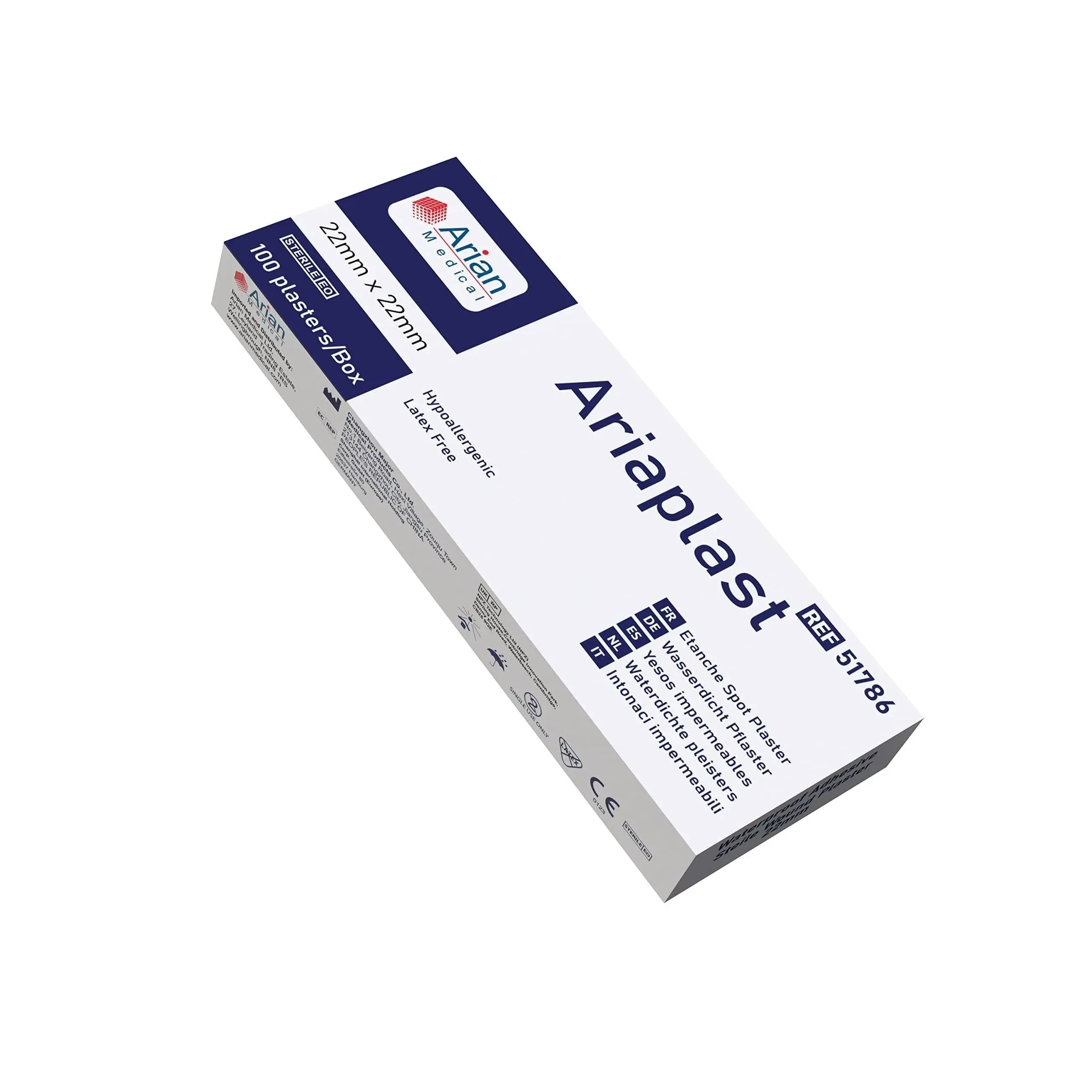 AriaPlast Sterile Fabric Wound Care First Aid Plasters- 22mm x 22mm Pack of 100