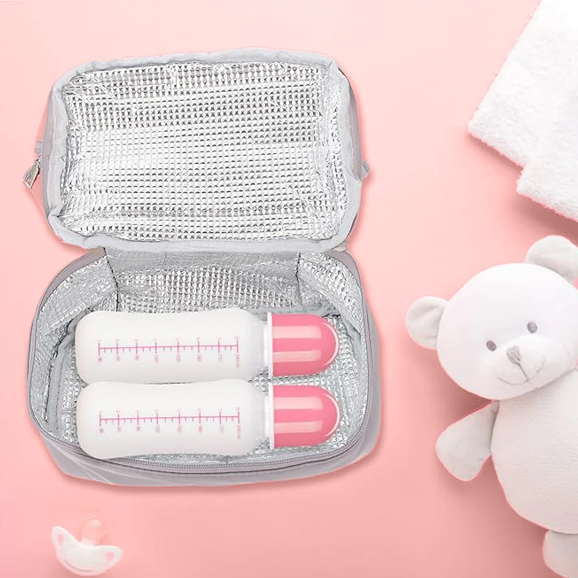 Babymoon Milk Preservation Baby Moms Mothers Diaper Bag | Portable Travel Insulated | Milk Bottle Container Storage Cooler Bag | Peach Grey