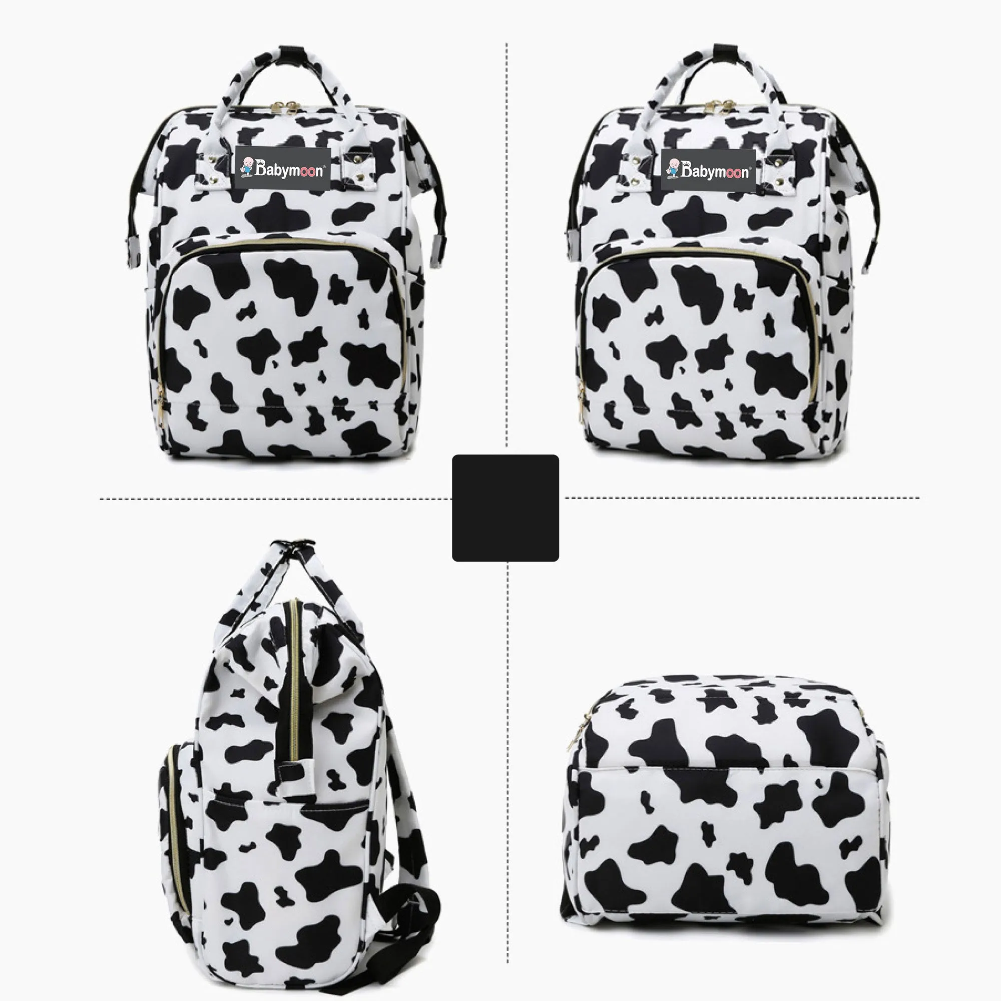 Babymoon Mother Diaper Bag Lightweight Multifunctional Travel Unisex Diaper Backpack - Black n White