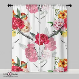 Bull Skull and Spring Flower Curtains