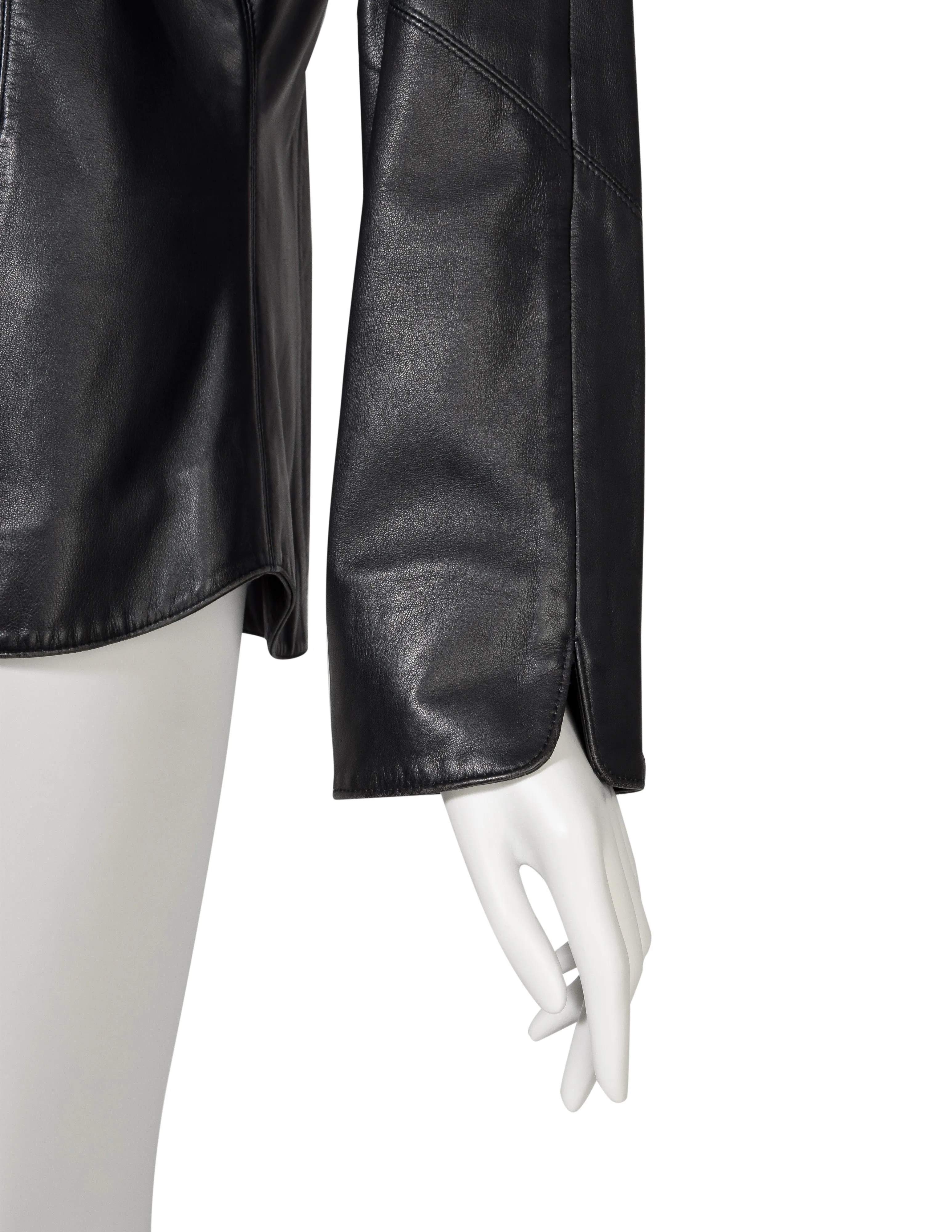 Chado Ralph Rucci Vintage Blue Black Paneled Leather Jacket