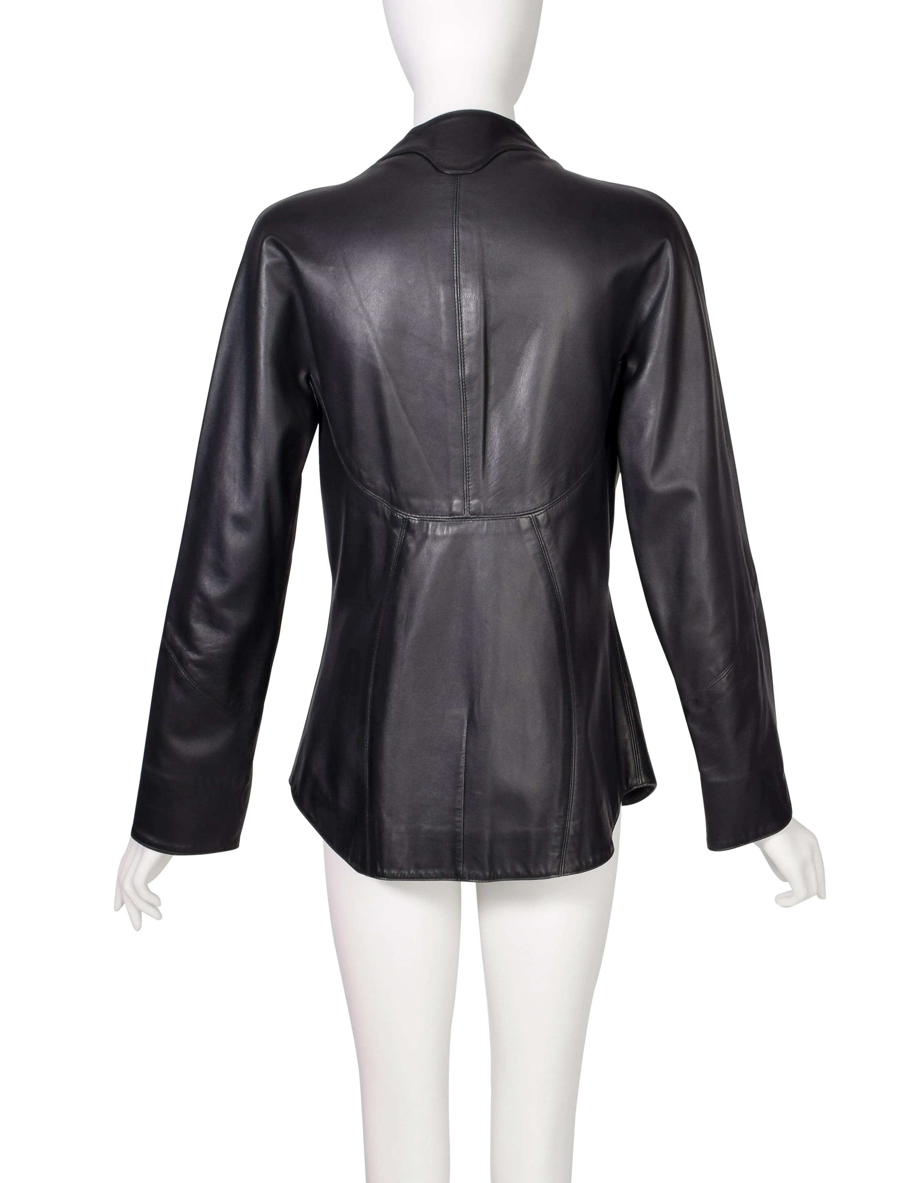 Chado Ralph Rucci Vintage Blue Black Paneled Leather Jacket