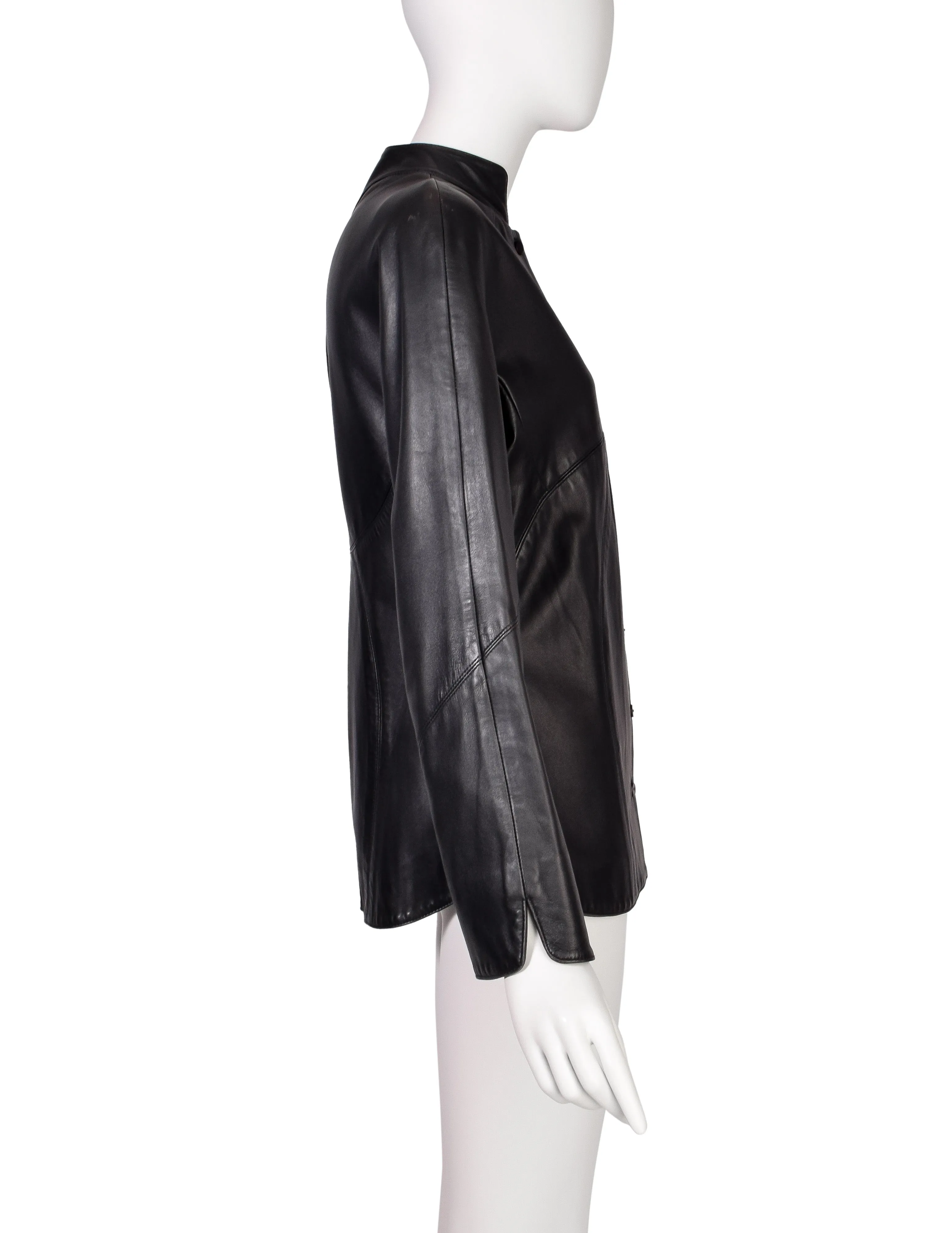 Chado Ralph Rucci Vintage Blue Black Paneled Leather Jacket