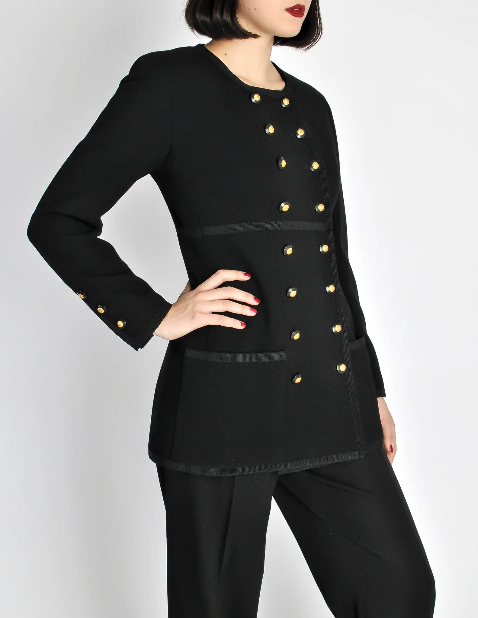 Chanel Vintage Black Wool Longline Blazer Coat