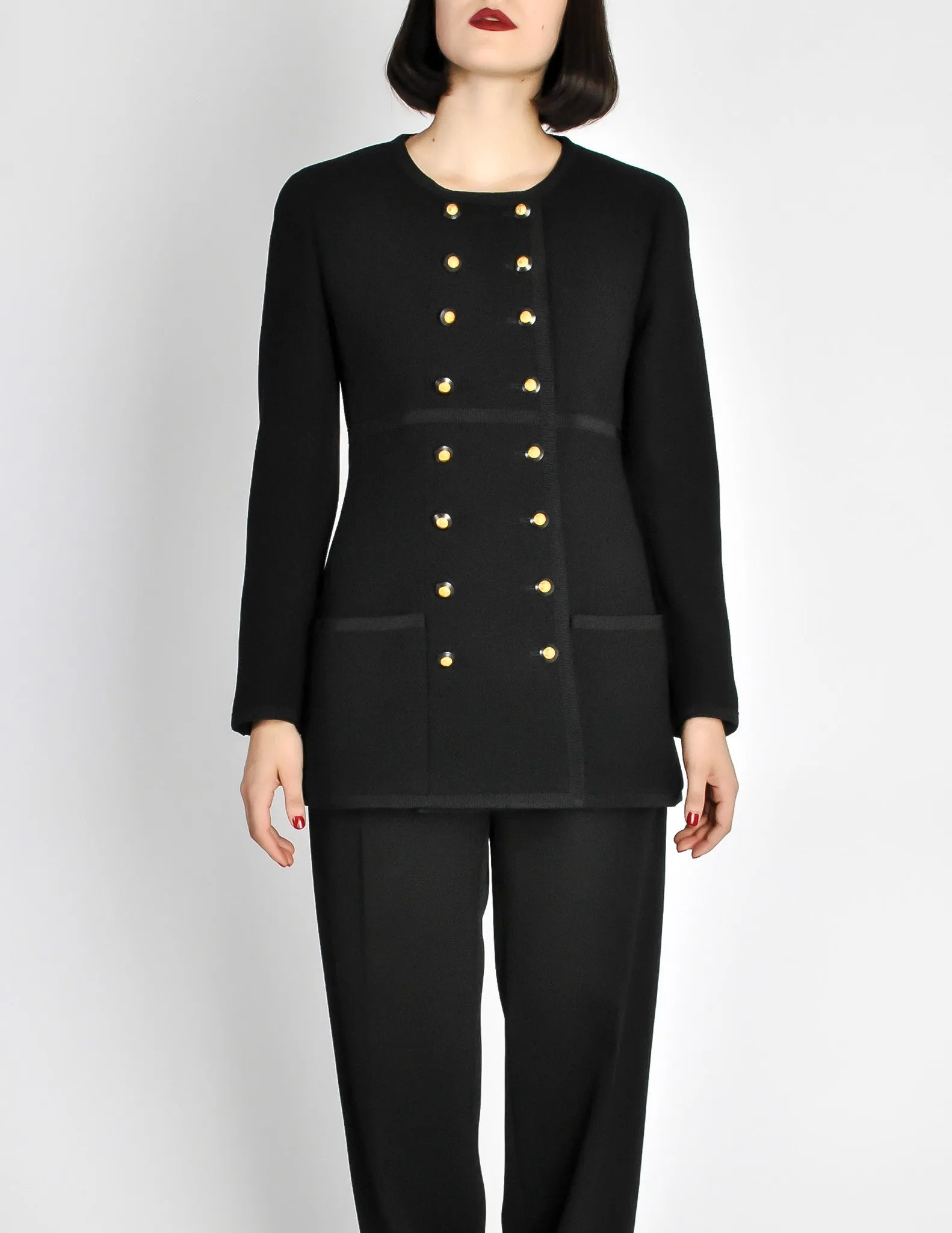 Chanel Vintage Black Wool Longline Blazer Coat