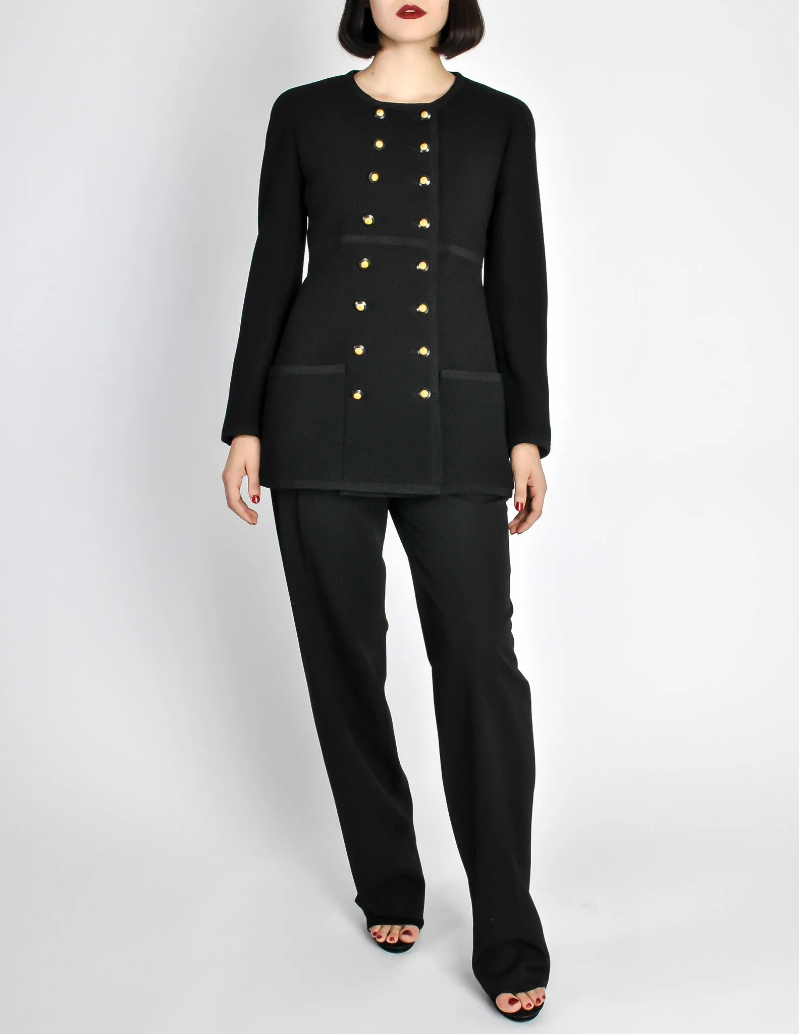 Chanel Vintage Black Wool Longline Blazer Coat