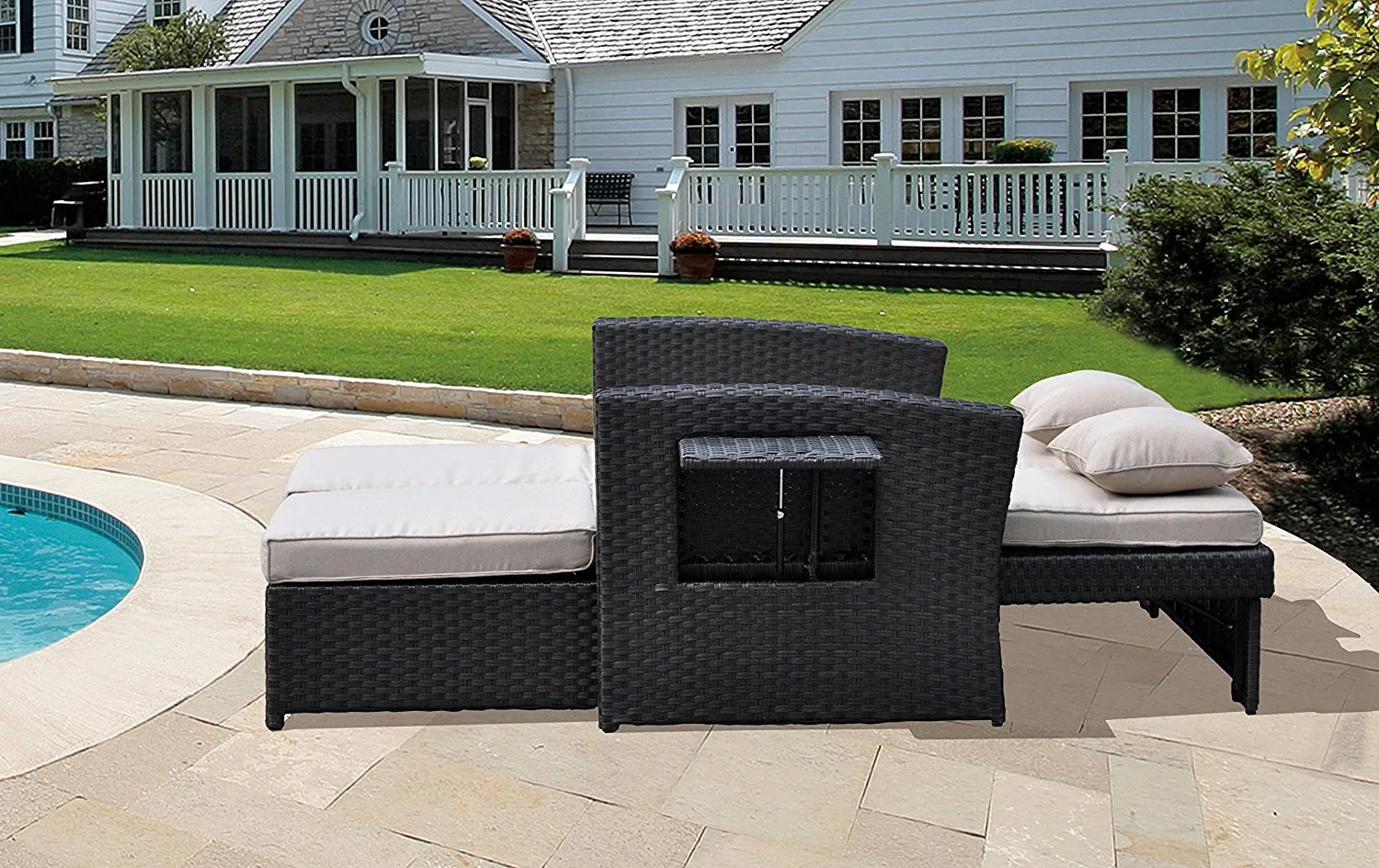 Courtyard Casual Miranda Outdoor Loveseat to Daybed Combo with Cushions