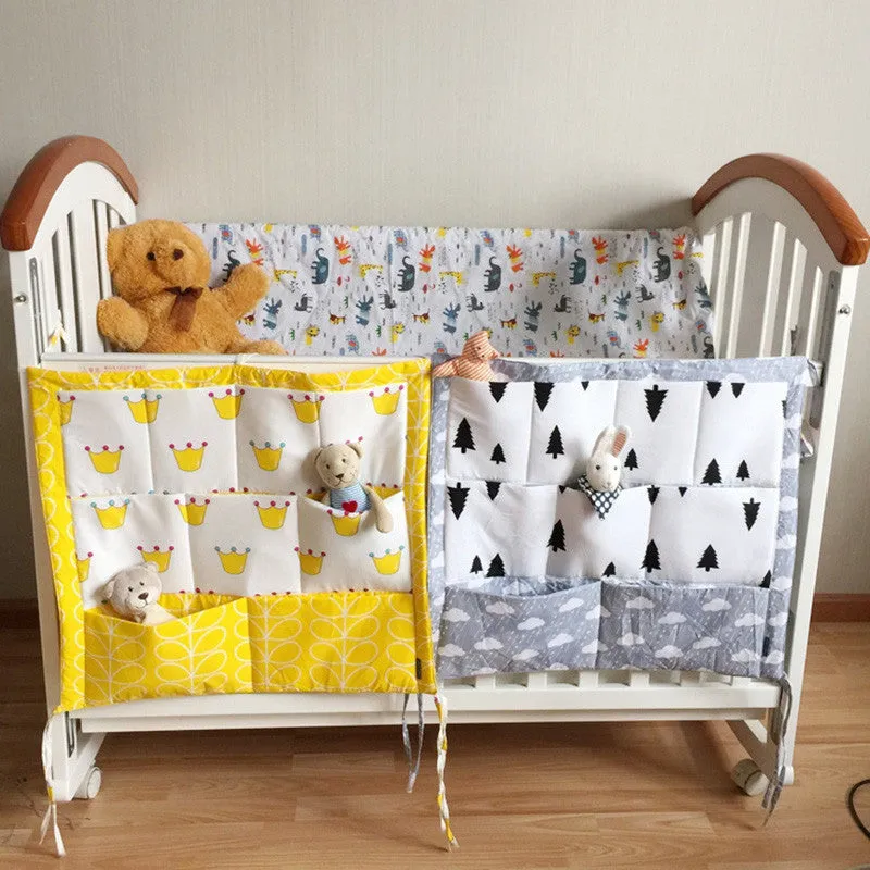 Crown Clouds Tree Fruits Baby Cot Bed Hanging Storage Bag Cotton Crib Organizer,Toy Diaper Pocket for Crib Bedding Set 52*58cm