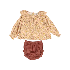 DAISY BLOUSE/BLOOMER SET-Dusty Pink/Caramel