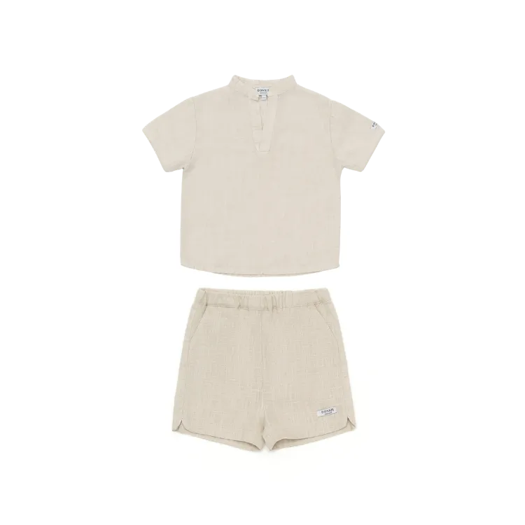 DAVID SHIRT/WAVEL SHORTS SET-Sand Beige