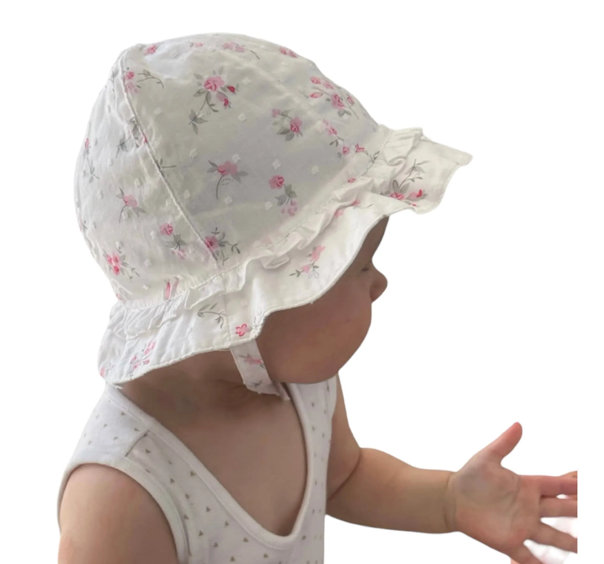 Emile et Rose - white sun hat with pink floral print, Diane