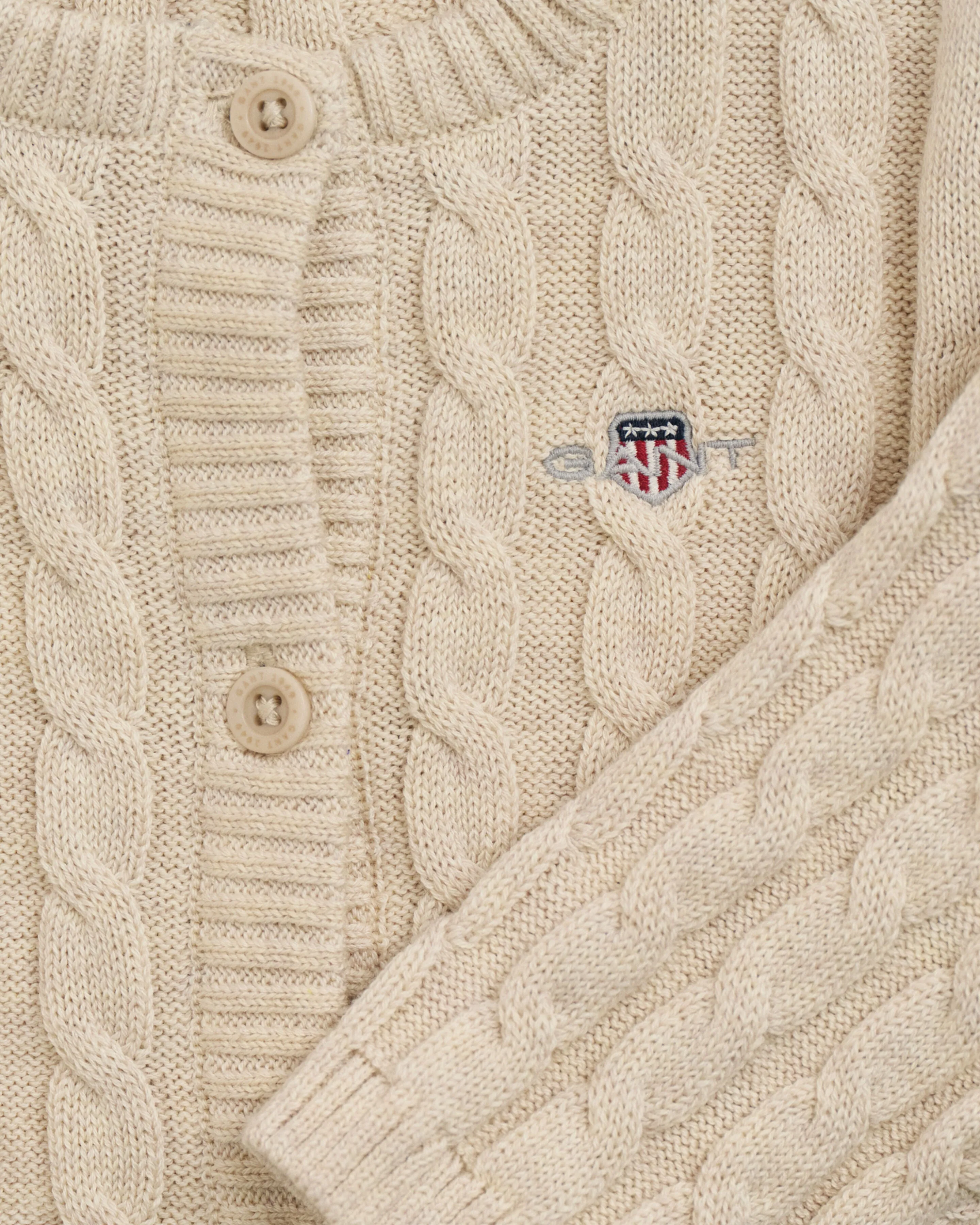 Gant - Beige, cable knit cotton cardigan