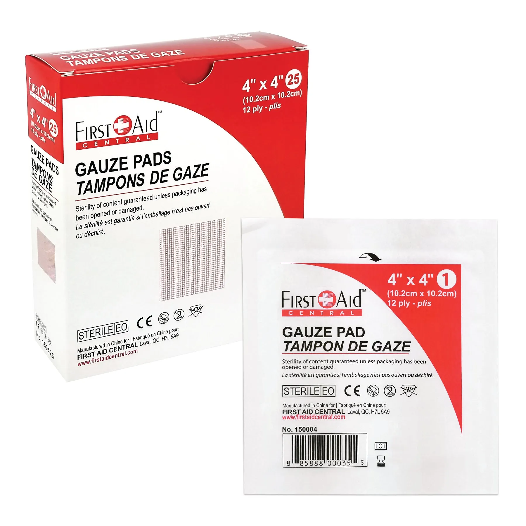 Gauze Pads, Sterile, 12 Ply (2", 3", or 4")