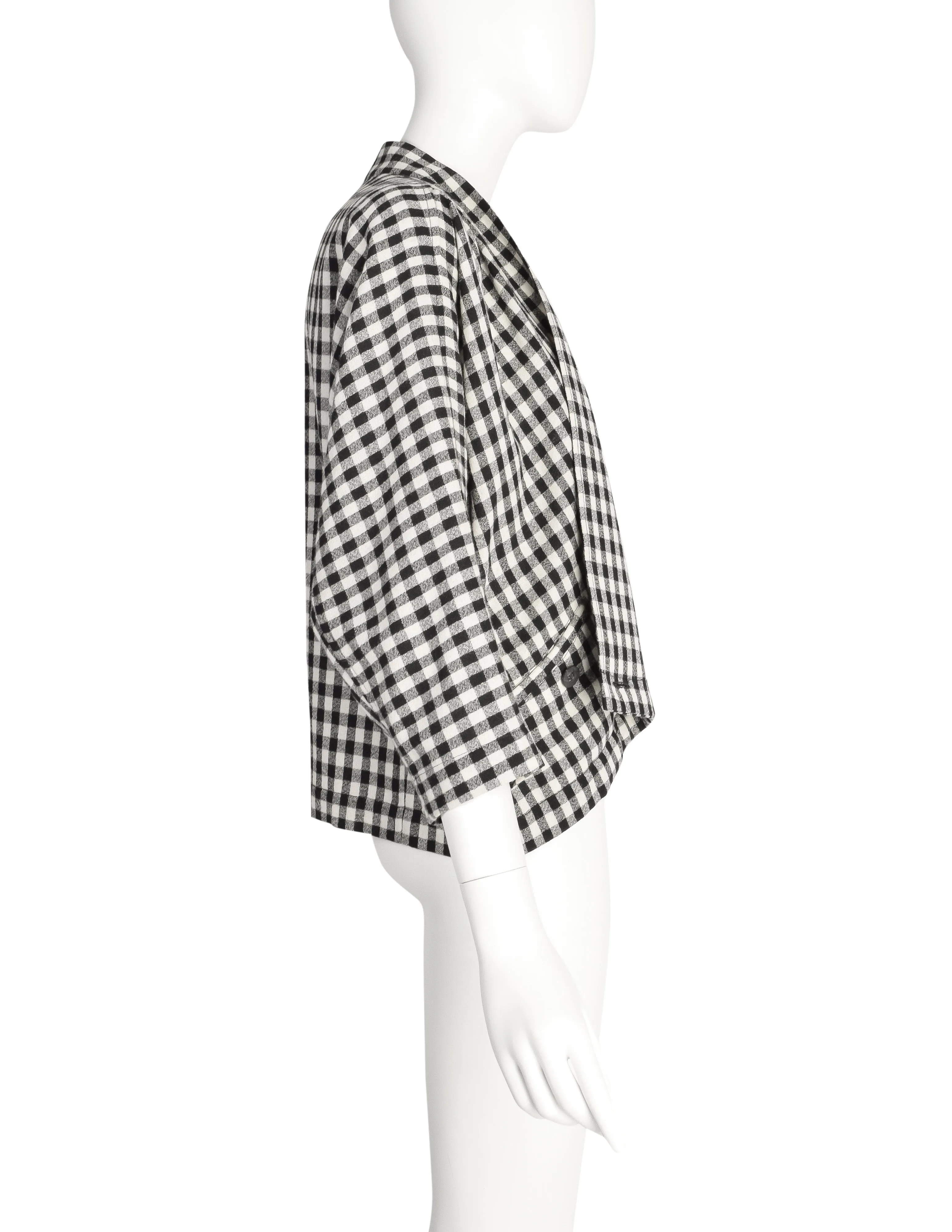 Issey Miyake Plantation Vintage Black White Gingham Check Cropped Jacket