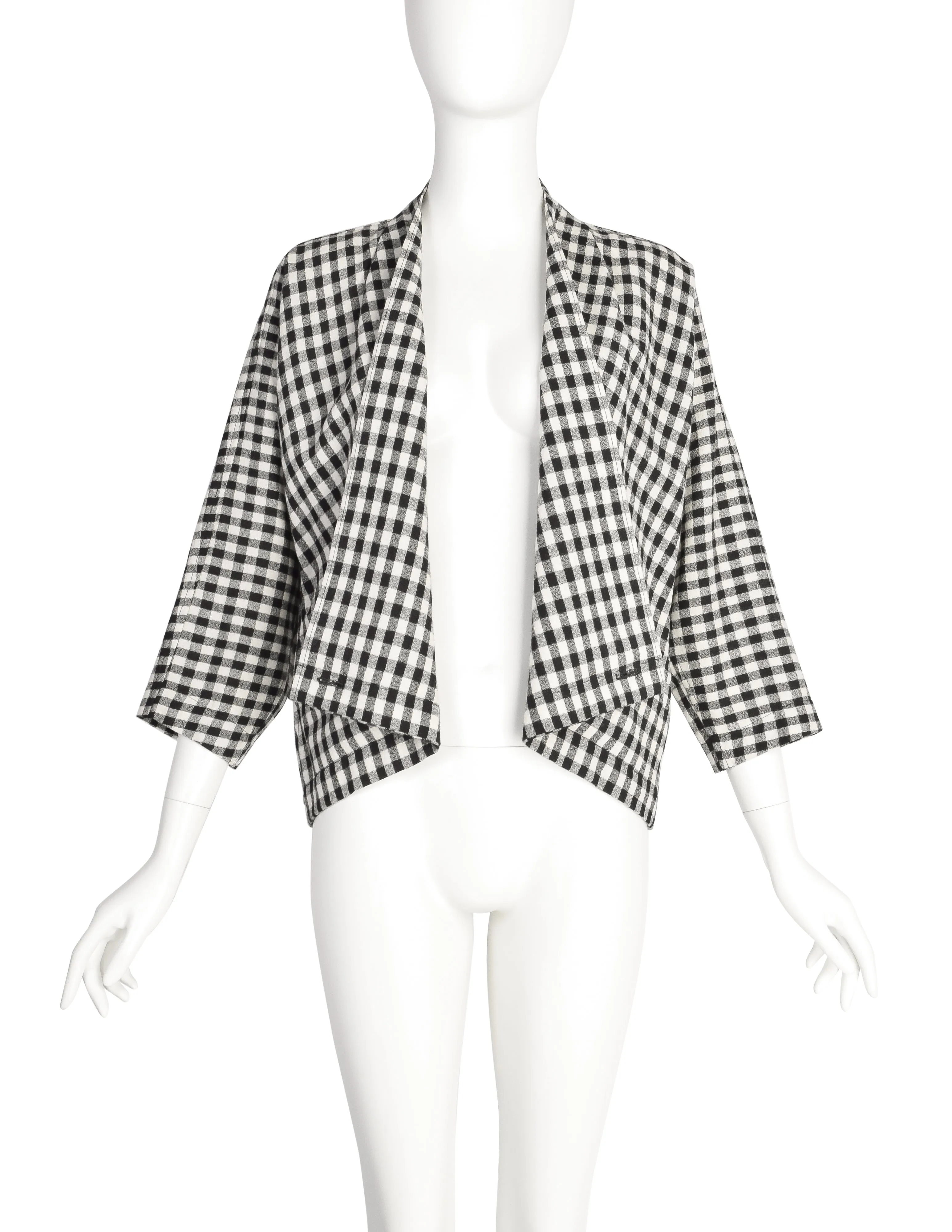 Issey Miyake Plantation Vintage Black White Gingham Check Cropped Jacket