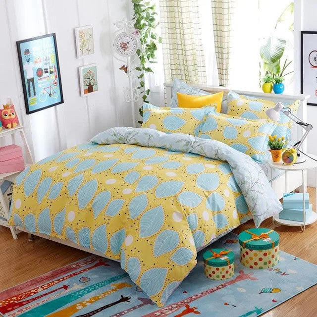 Morden bedding set 4pcs bedding housse de couette AB side bed sheet panther duvet cover set bed linens lemon fashion bed set