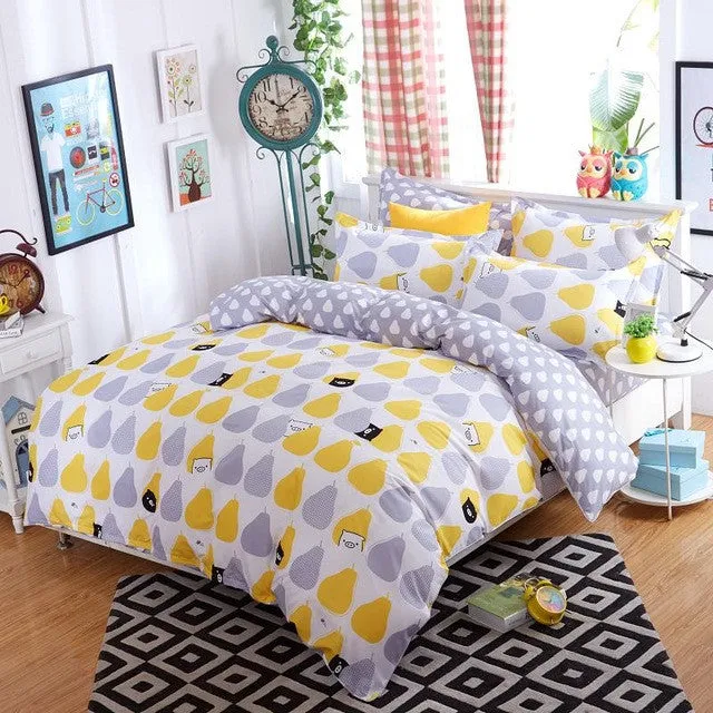 Morden bedding set 4pcs bedding housse de couette AB side bed sheet panther duvet cover set bed linens lemon fashion bed set