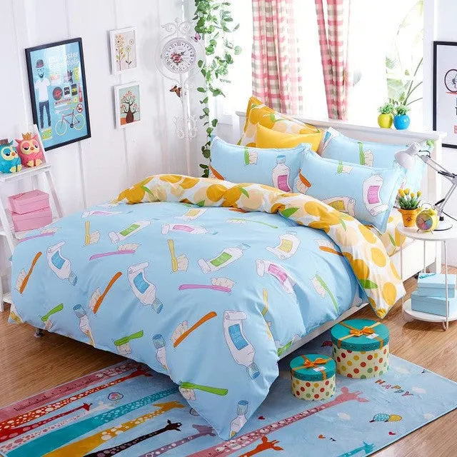 Morden bedding set 4pcs bedding housse de couette AB side bed sheet panther duvet cover set bed linens lemon fashion bed set