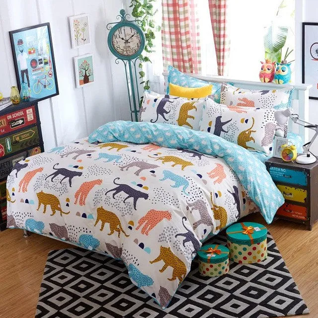 Morden bedding set 4pcs bedding housse de couette AB side bed sheet panther duvet cover set bed linens lemon fashion bed set