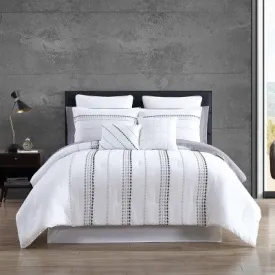 New - 12pc King Delphi Embroidered Stripe Comforter & Sheets Bedding Set - White/Gray