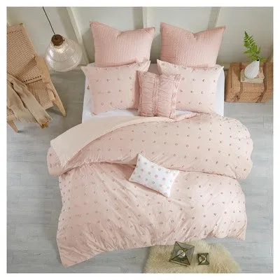 New - 5pc Twin/Twin Extra Long Urban Habitat Kay Cotton Jacquard Duvet Cover Set Pink