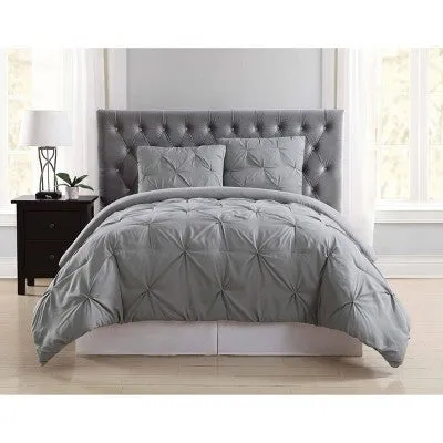 New - Truly Soft Everyday Twin Extra Long Pleated Comforter Set Gray