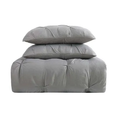 New - Truly Soft Everyday Twin Extra Long Pleated Comforter Set Gray