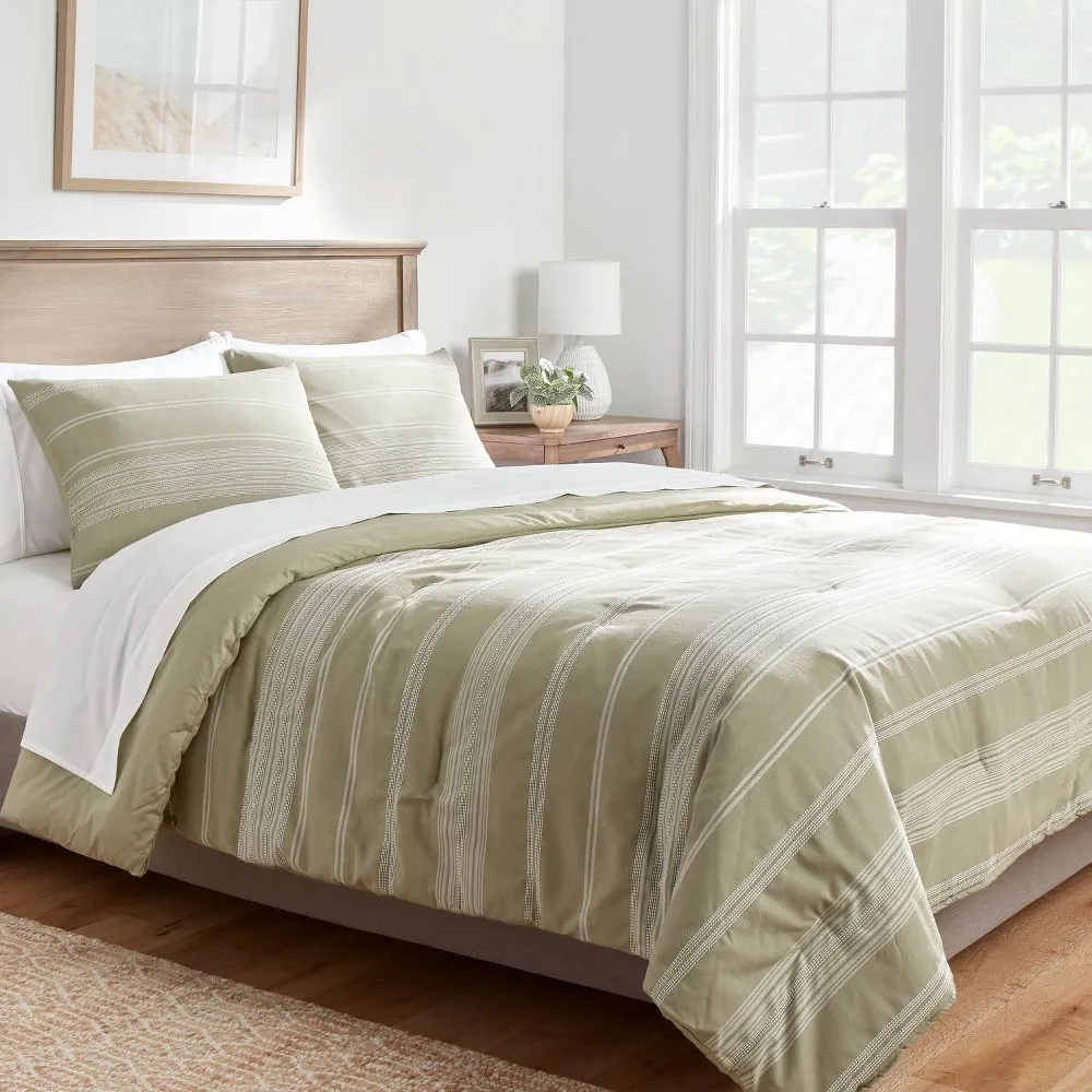 New - Twin/Twin Extra Long Cotton Woven Stripe Comforter & Sham Set Moss Green/White - Threshold