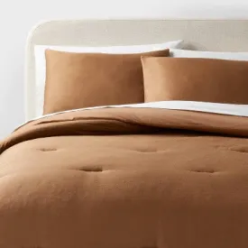 New - Twin/Twin Extra Long Washed Cotton Sateen Comforter and Sham Set Light Brown -