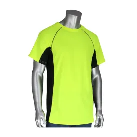 PIP 310-950B-LY/4X Non-ANSI Short Sleeve T-Shirt with 50  UPF Sun Protection, Insect Repellent Treatment and Black Trim