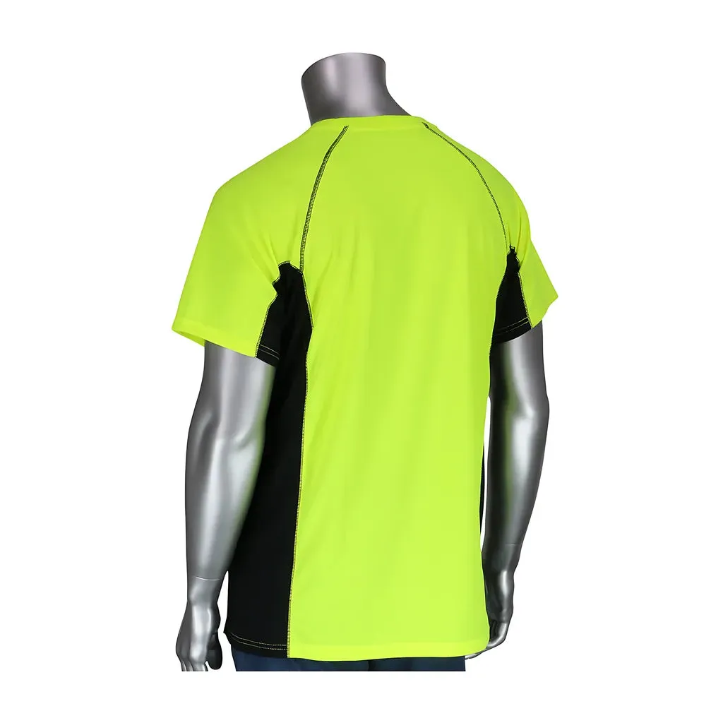 PIP 310-950B-LY/4X Non-ANSI Short Sleeve T-Shirt with 50  UPF Sun Protection, Insect Repellent Treatment and Black Trim