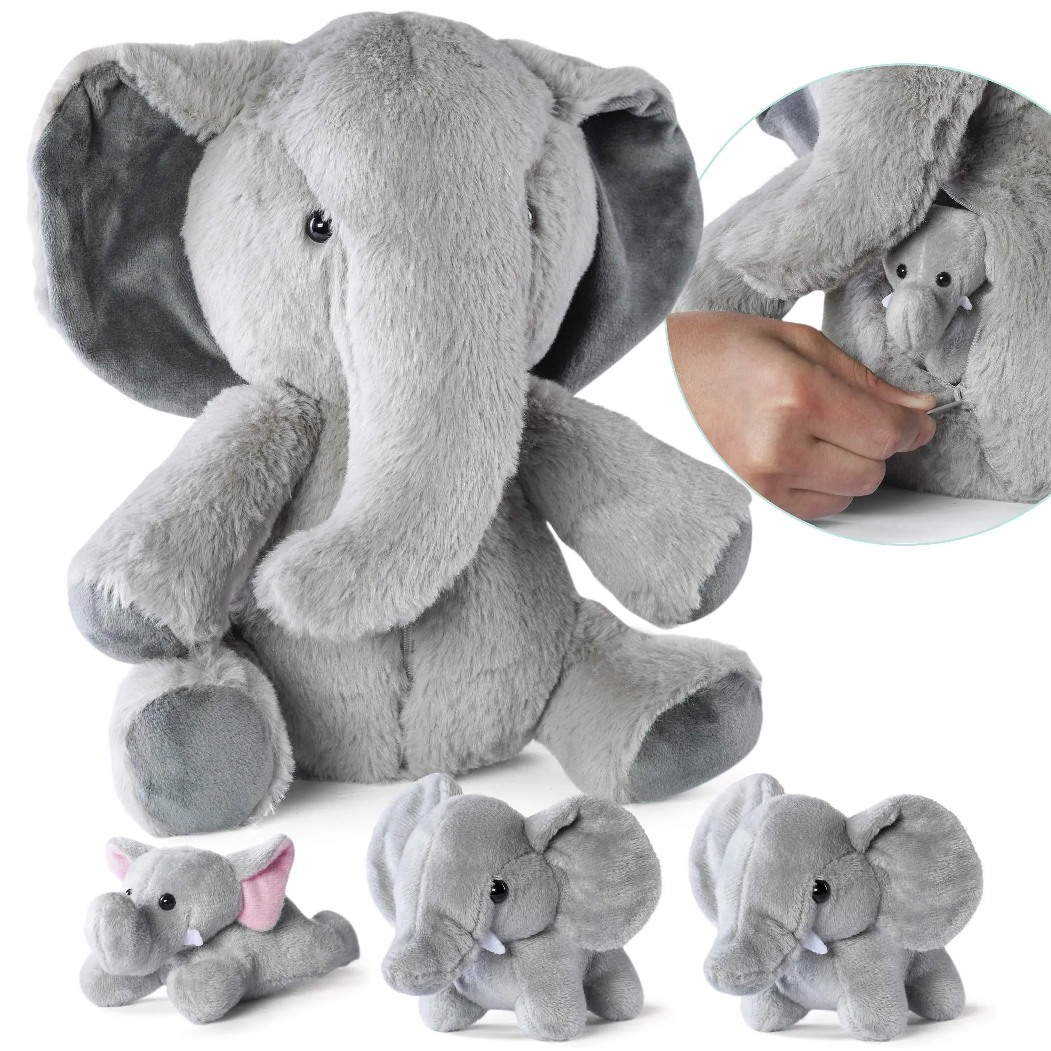 Plush Elephant Toys - Elephant Stuffed Animal With 3 Elephant Baby Stuffed