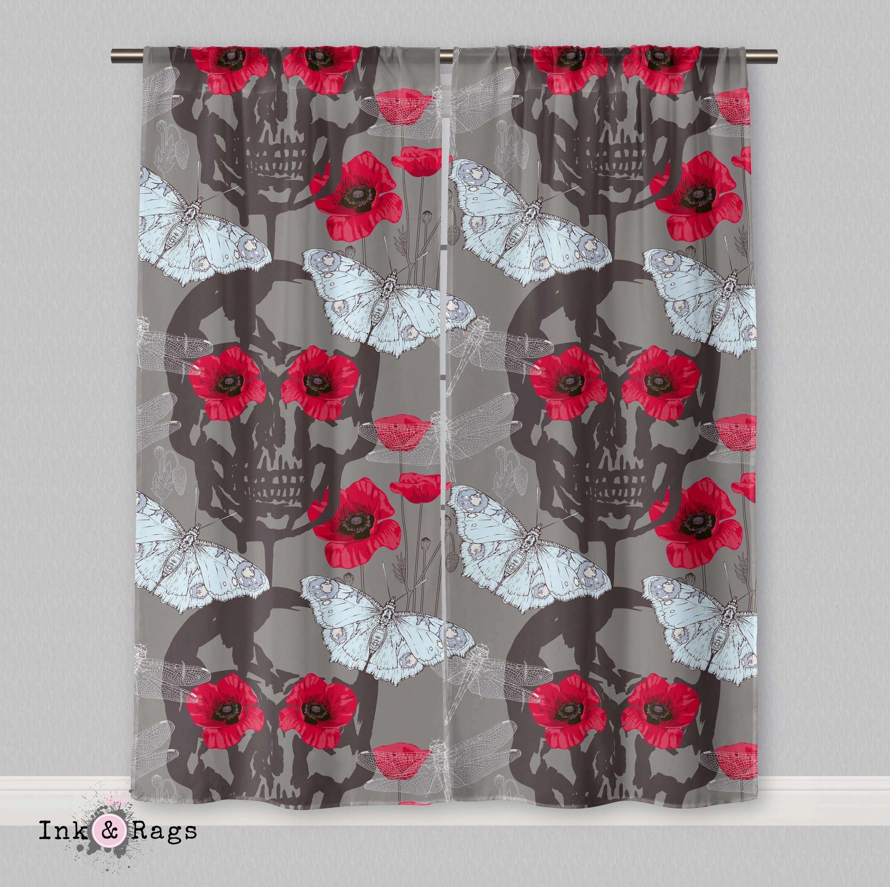 Red Poppy Skull Curtains