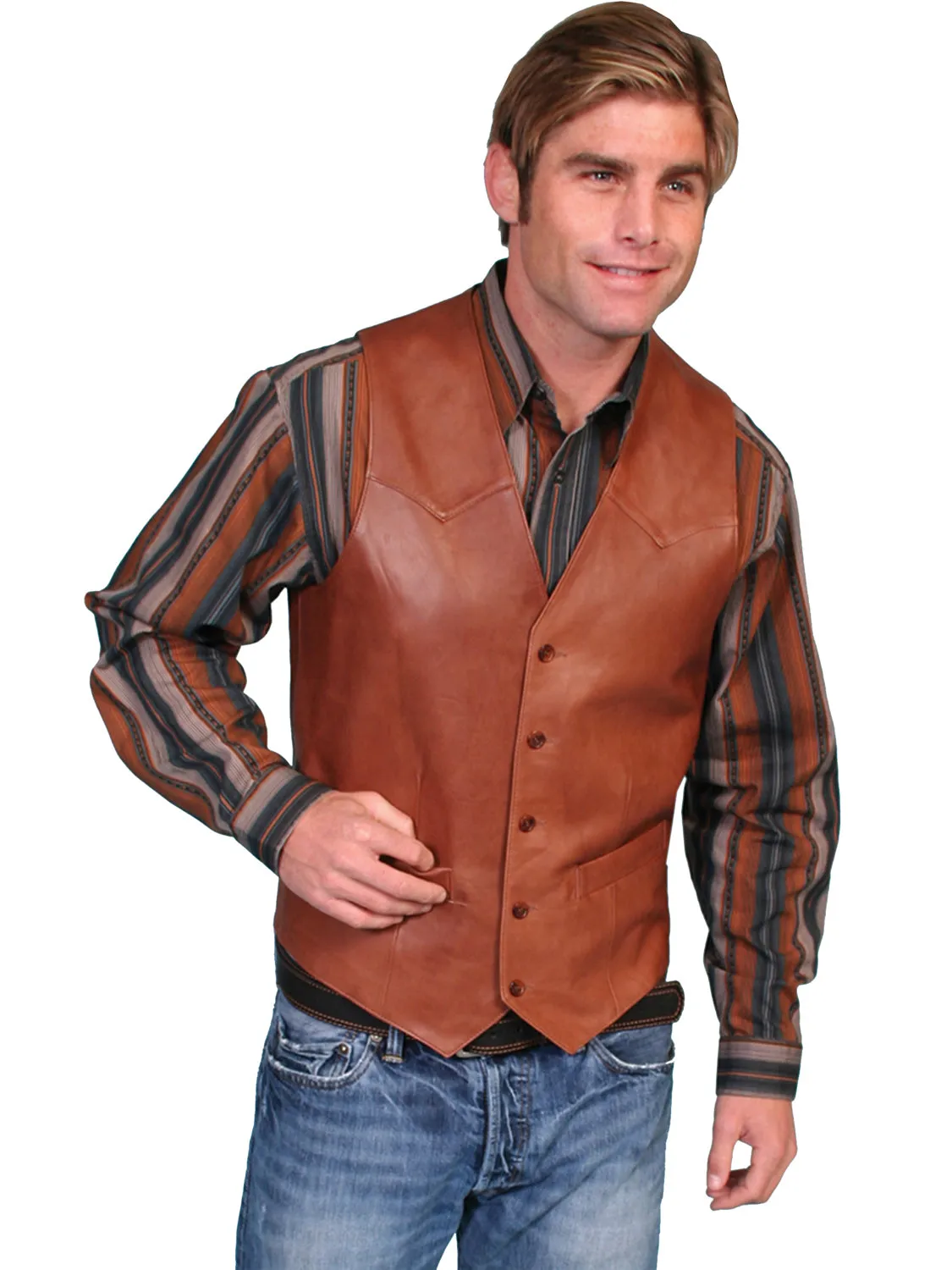 Scully Leather Mens Antique Brown Lambskin Button Front Vest 46