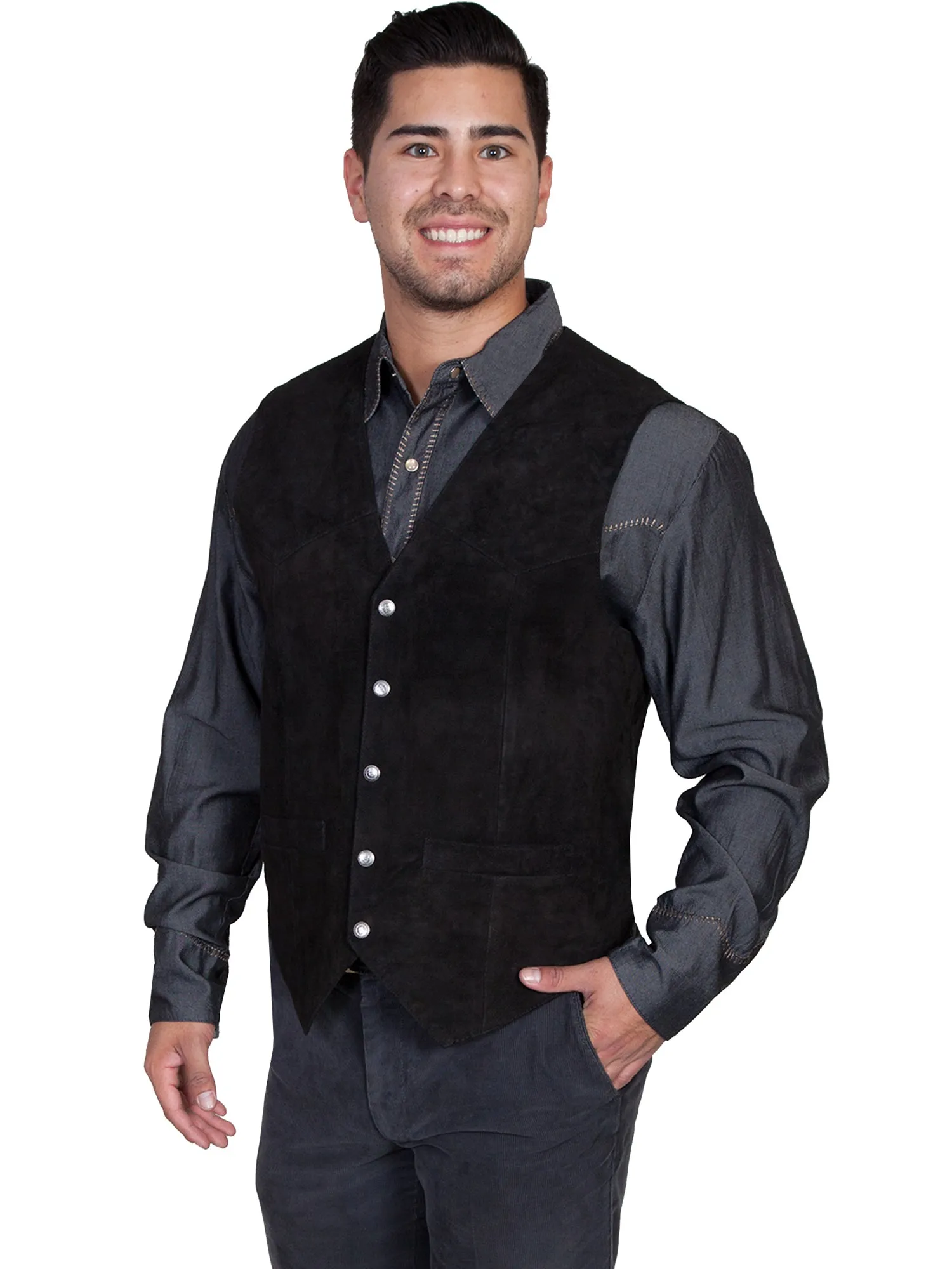 Scully Mens Black Calf Suede Western Snap Vest