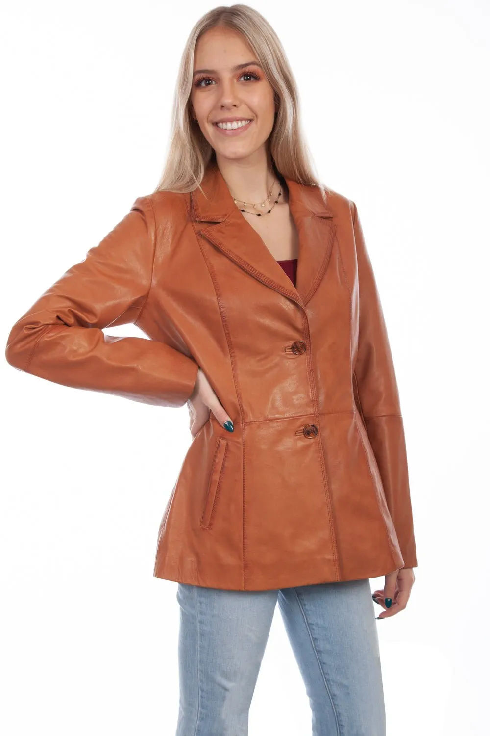 Scully Womens Cognac Lamb Leather Blazer Jacket