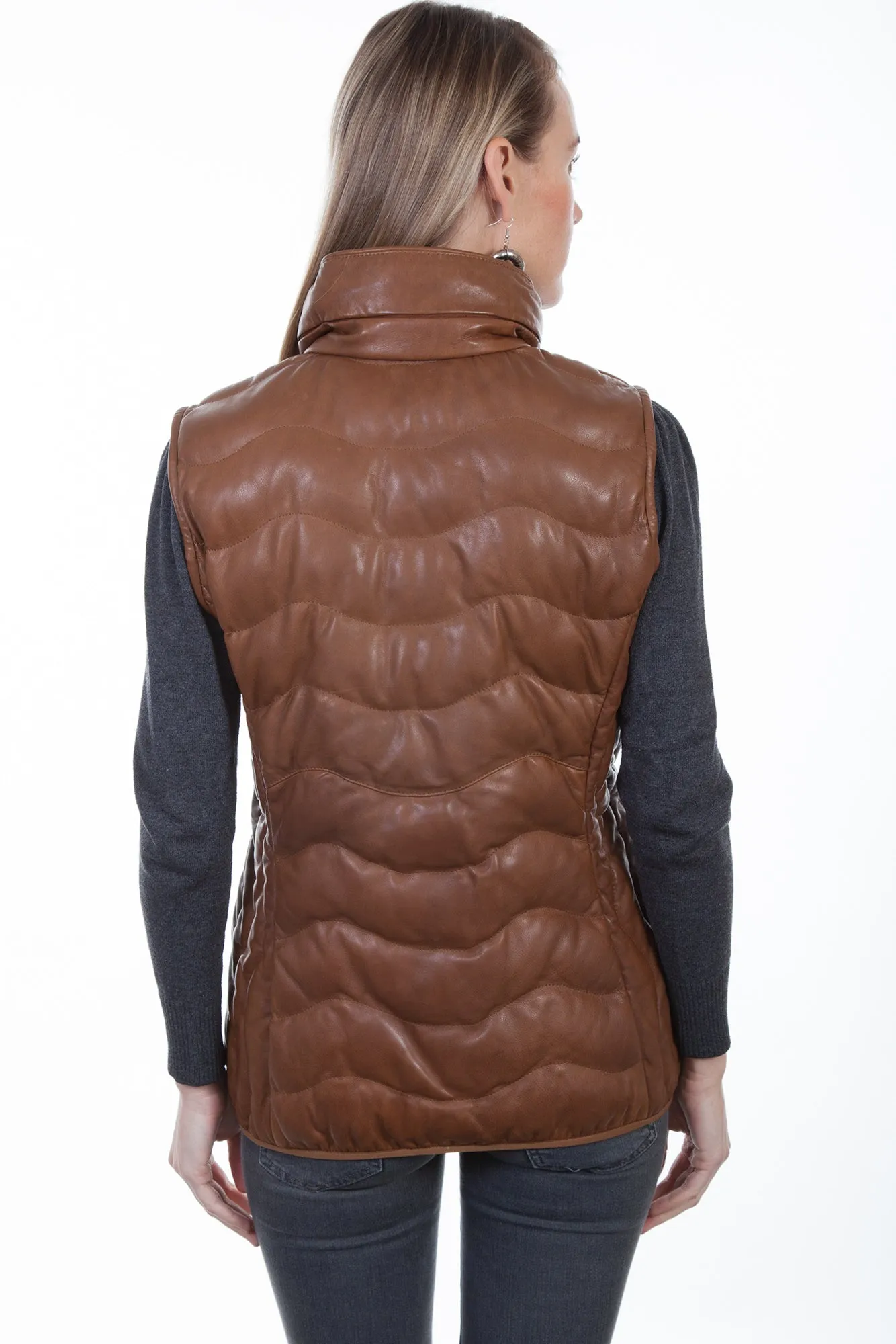 Scully Womens Cognac Soft Lamb Puffer Vest M