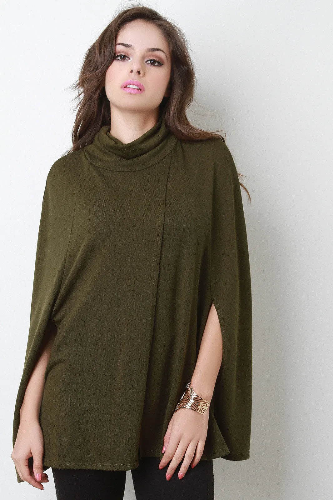 Soft Knit Turtleneck Wrap Cape