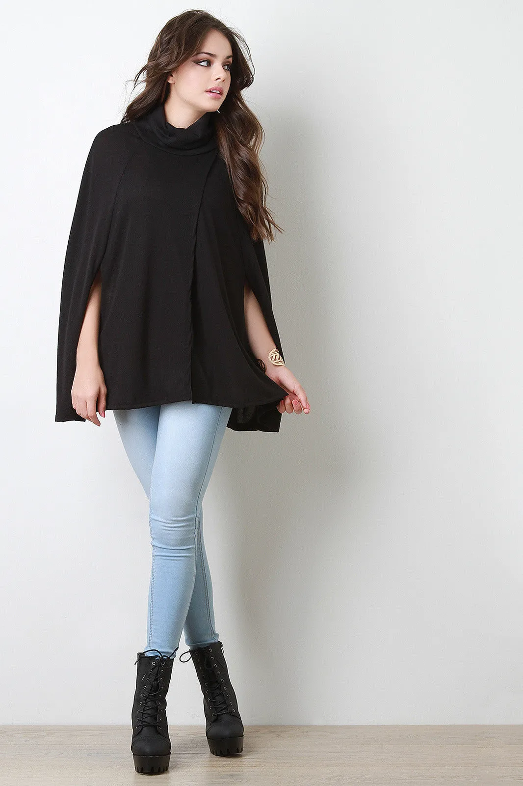 Soft Knit Turtleneck Wrap Cape