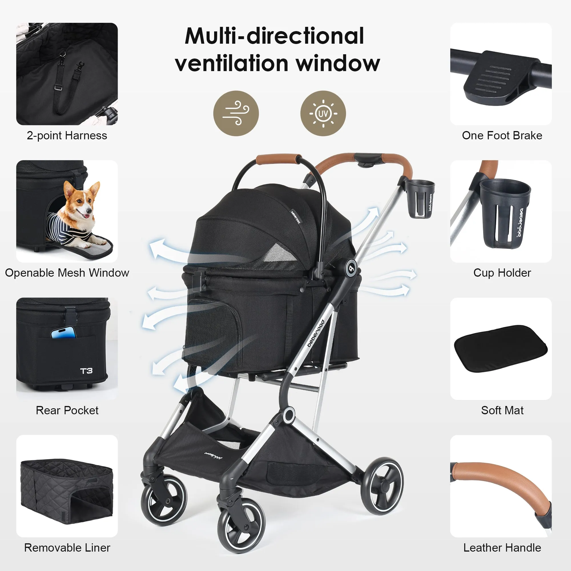 T3 Pro 3-in-1 Pet Stroller